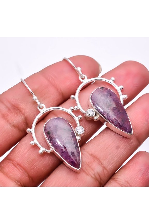 Ruby - Burma Gemstone (Simulated) 925 Sterling Silver Earring 1.95" E_9458_261_9, Beautiful Jewelry For Woman, New Year Sale, Valentin's Day Gift