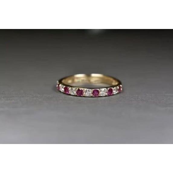 Ruby CZ Diamond Wedding Eternity Band Ring Anniversary Christmas Gift Idea 925 Sterling Silver Yellow Gold Plated Gemstone Jewelry For Women Gift By KIRAN FINE JEWELS