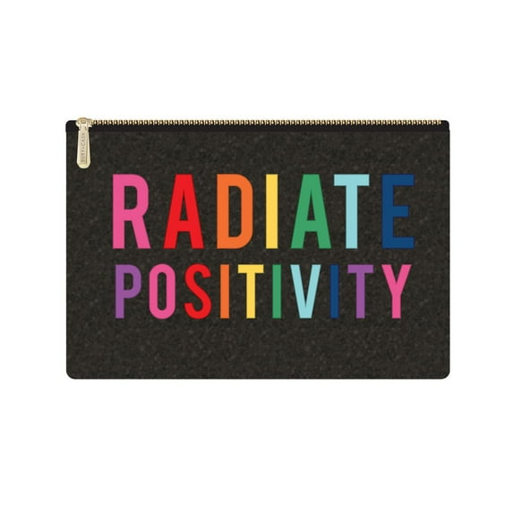 Ruby + Cash Radiate Positivity Glitter Makeup Bag Flat Cosmetic Pouch with Zipper, Black and Rainbow