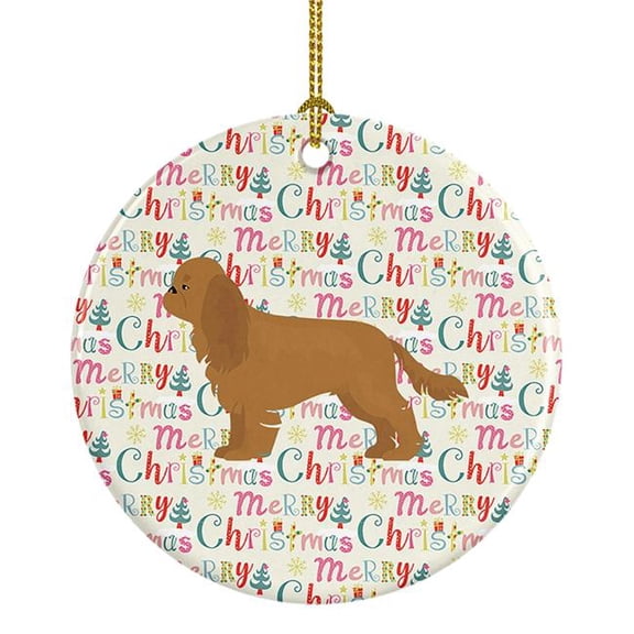 Ruby Cavalier Spaniel Merry Christmas Ceramic Ornament 2.8 in x 2.8 in