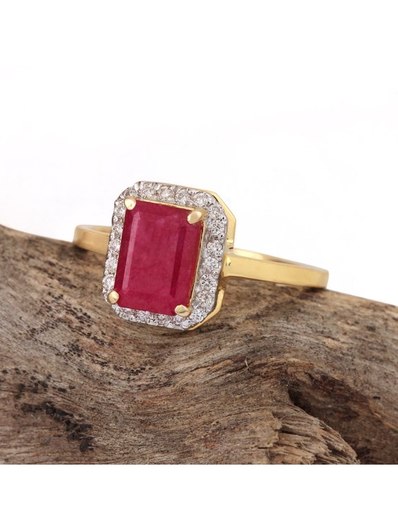 Ruby Certified Diamond Solid 14K Yellow Gold Statement Ring Handmade Jewelry