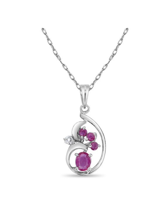 Ruby Cluster Vintage Necklace 14k White Gold - 18"