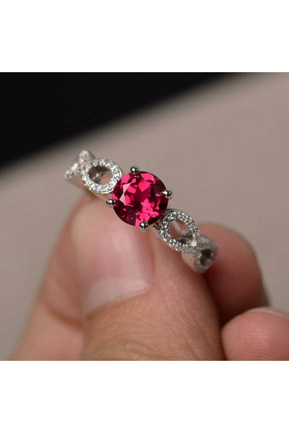Ruby Cocktail Rings Red Ruby Rings July Birthstone Sterling Silver Rings Round Cut Rings Unique Wedding Gifts