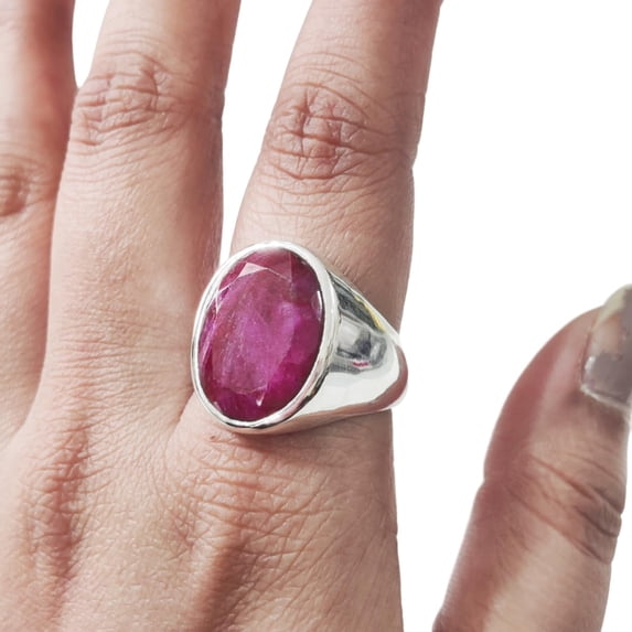 Ruby Corundum Mans Ring, Natural Ruby Corundum Ring, July Birthstone, Silver Jewelry, 925 Silver Ring, Birthday Gift, Heavy Mens Ring, Ottoman Style Ring, Christmas, Plain Mens Signet Ring