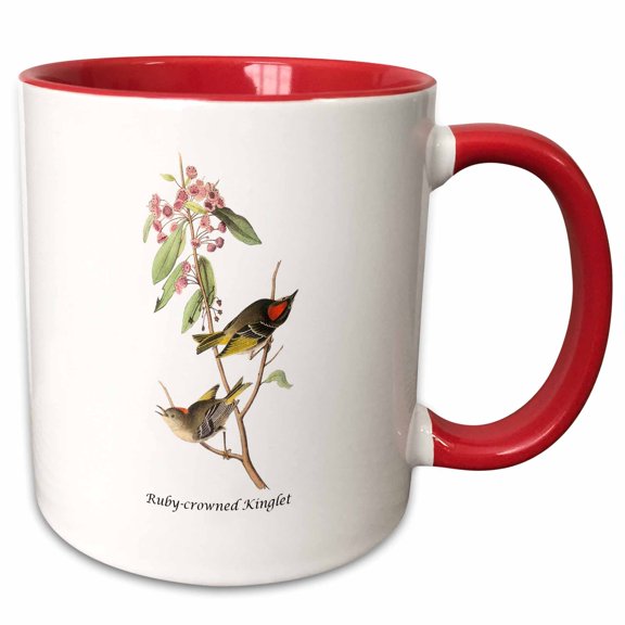 3drose, Ruby-crowned Kinglet by John James Audubon, 11oz Two-tone Red Mug
