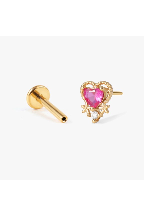 Ruby Crystal CZ Heart Push Pin Stud