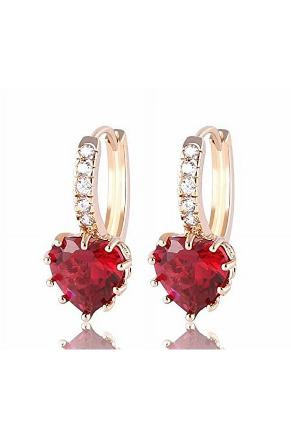 Ruby Crystal Heart Cubic Zirconia Hoop Earrings