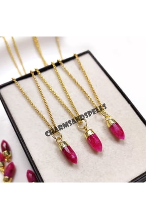 Ruby Crystal Pencil Chain Necklace, Pointer Ruby Necklace, 14k Gold Plated Ruby Jewelry, Statement Necklace, Christmas Gift, Gift For Her