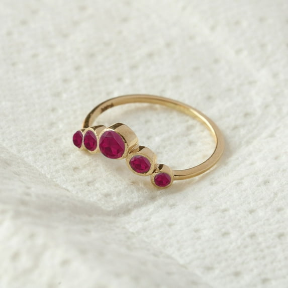 Ruby Curve Ring, Ruby Crown Ring, Handmade Jewelry, Five Ruby Ring, Stackable Ring, Minimalist Jewelry, October Birthstone Ring, Gift For Her