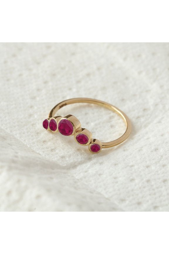 Ruby Curve Ring, Ruby Crown Ring, Handmade Jewelry, Five Ruby Ring, Stackable Ring, Minimalist Jewelry, October Birthstone Ring, Gift For Her