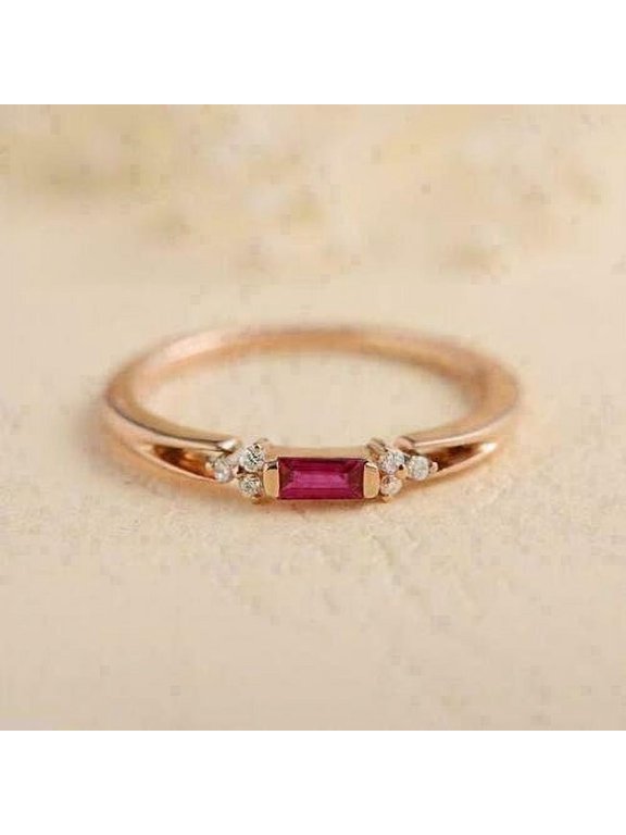 Ruby Dainty Baguette Stacking Ring Gold Minimalist Ring Simple Ruby Ring Sterling Silver Ring Thin Ring Delicate Ring Gift for Her Mom Gift