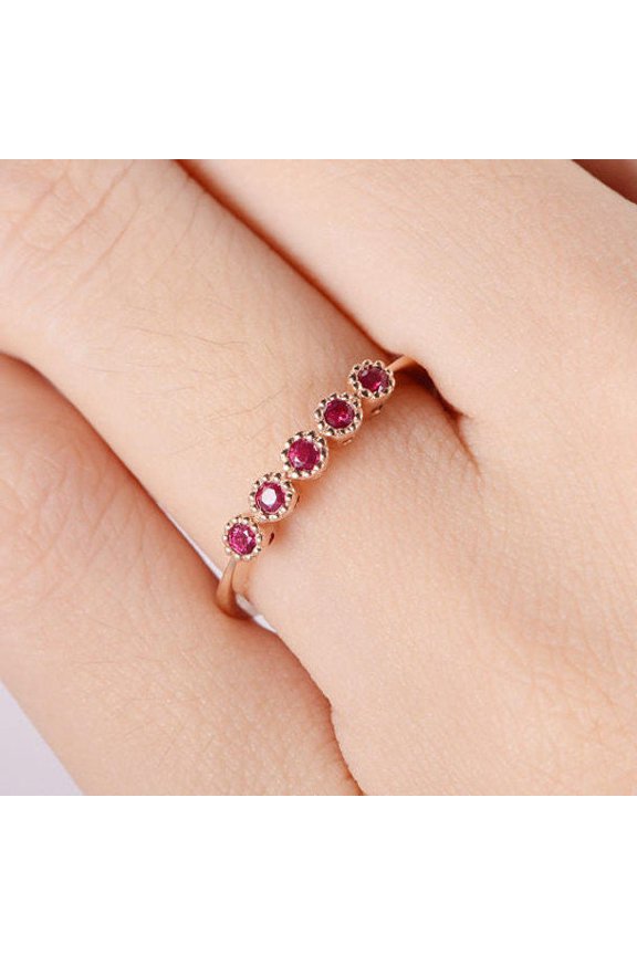 Ruby Dainty Baguette Stacking Ring, Gold Minimalist Ring, Simple Ruby Ring, Sterling Silver Ring, Thin Ring, Delicate Ring, Gift for Her