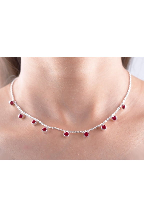 Ruby Dainty Wedding Tennis Necklace Charm Silver Gold Jewelry wedding Gifts for women