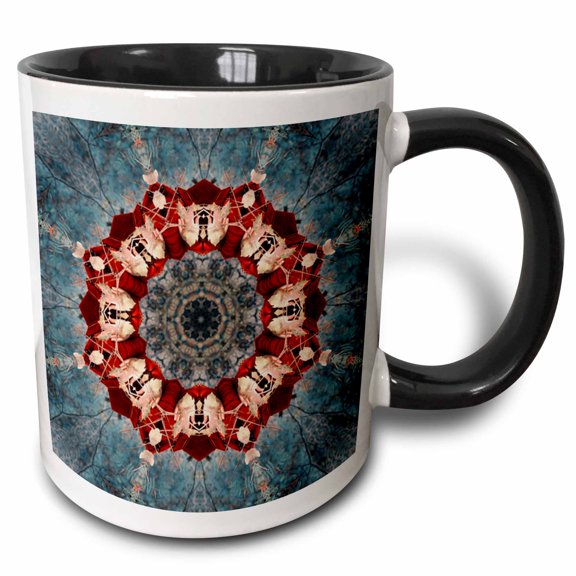 3drose, Ruby Decorative Ring Gift Mandala, 15oz Two-tone Black Mug