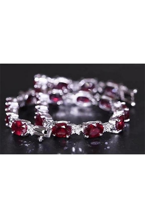 Ruby Diamond 16 CT Womens Tennis Bracelet, 14K White Gold