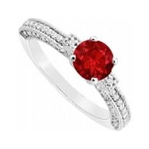 Ruby & Diamond Engagement Ring 14K White Gold, 1.00 CT - Size 6.5