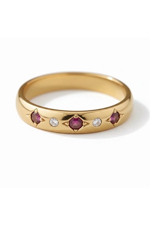 Ruby & Diamond Engagement Ring, Flush Set Gemstone Half Eternity Ring, Stackable Minimalist Anniversary Gift Ring, July Birthstone Ring, Promise Ring