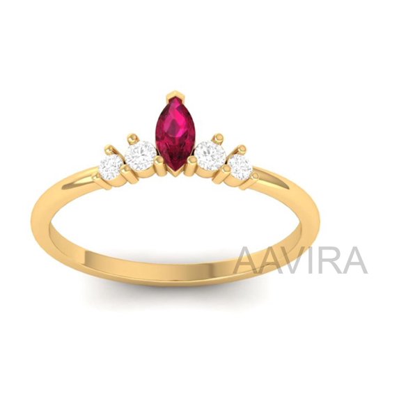 natural ruby silver ring, dainty ruby ring, stackable... Ruby & Diamond Minimalist Marquise Ring, Stackable July Birthstone Ring ...