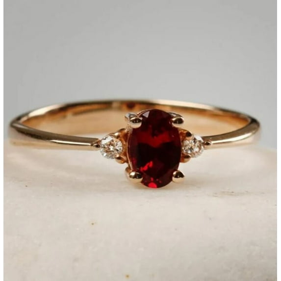 Ruby Diamond Ring, 14K Gold Ruby Ring, Dainty Ruby Band, Ruby Wedding Band Ring, July Birthstone Ring, Anniversary Ring, Valentine's Day