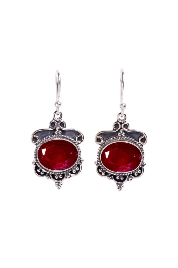 Ruby - Dyed Quartz 925 Sterling Silver Earring V628, Drop/Dangle Earring, Red Earring, Oval Earring, Gift For Her, Ruby Earring