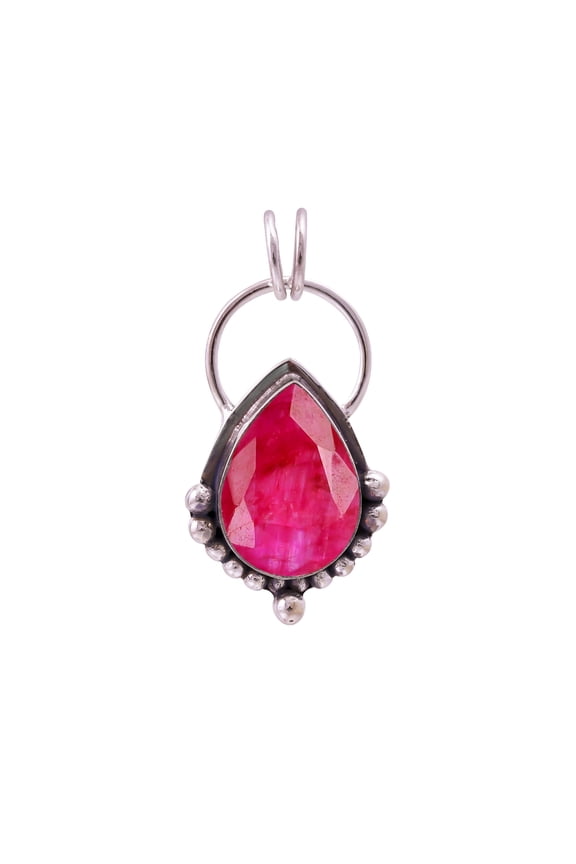 Ruby - Dyed Quartz 925 Sterling Silver Pendant V11166, Solitaire Pendant, Red Pendant, Pear Pendant, Gift For Her, Ruby Pendant