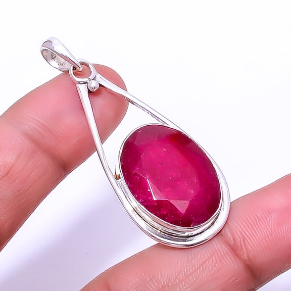 Ruby - Dyed Quartz Designer Handmade 925 Sterling Silver Pendant 1.95" P15