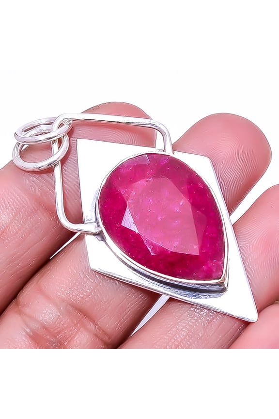 Ruby - Dyed Quartz Designer Handmade 925 Sterling Silver Pendant 2.11" P92551616