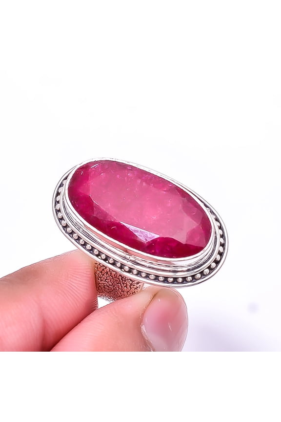 Ruby - Dyed Quartz Designer (Simulated) 925 Sterling Silver Ring S.9 R934017891, Christmas Sale, Birthday Gift, Beautiful Jewelry For Woman