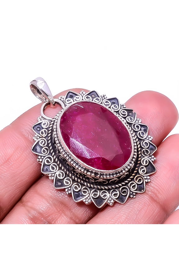 Ruby - Dyed Quartz Fine Art 925 Sterling Silver Pendant 1.76" P_9395_205_53