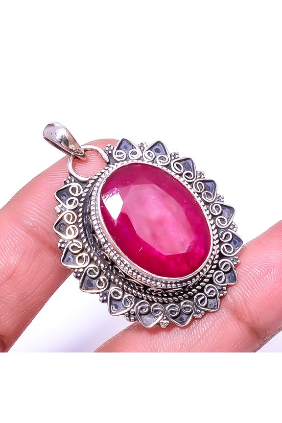 Ruby - Dyed Quartz Fine Art 925 Sterling Silver Pendant 1.76" P_9395_205_81