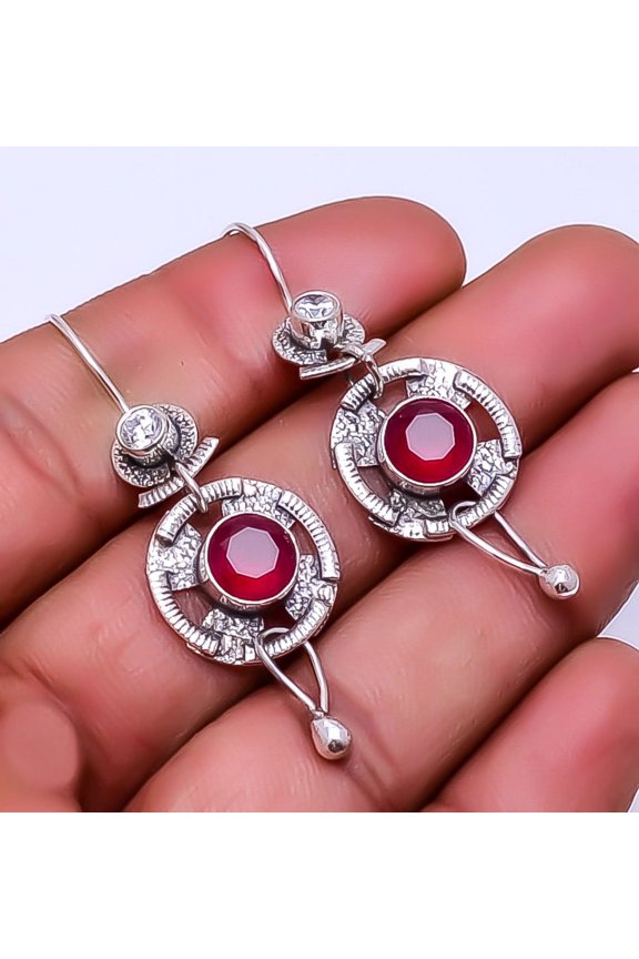 Ruby - Dyed Quartz (Simulated) 925 Sterling Silver Earring 1.95" E_9349_129_3, Gemstone Silver Jewelry, New Year Sale, Valentin's Day Gift