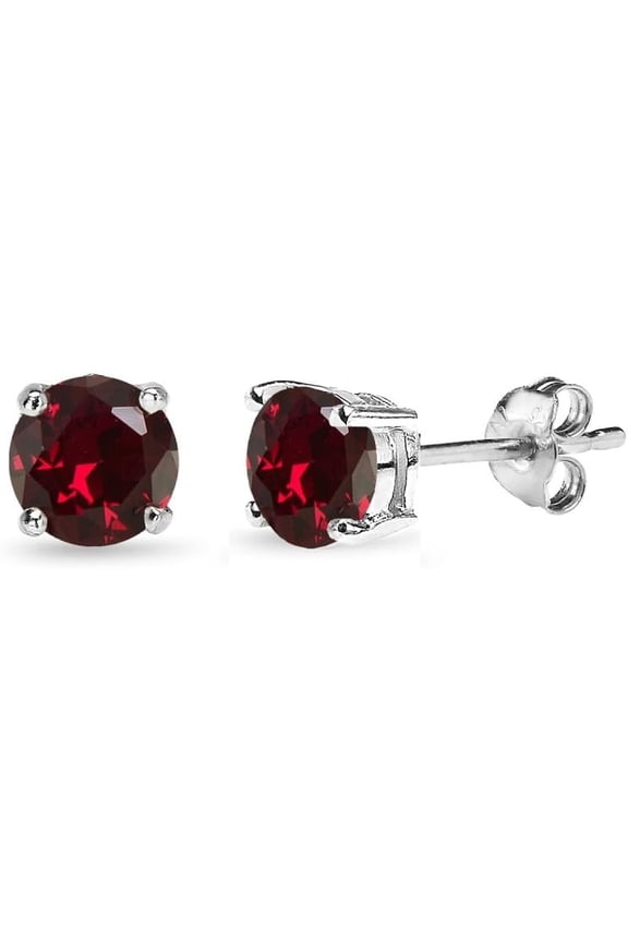 Ruby Earrings for Women Sterling Silver Round-Cut Solitaire Synthetic Red July Birthstone Studs Bridesmaids[k633]