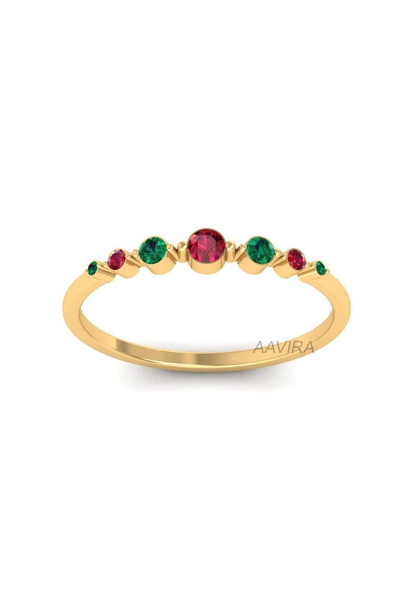 Ruby & Emerald Delicate Eternity Band, Wedding Band, Dainty Stacking Ring, Gifts for Her