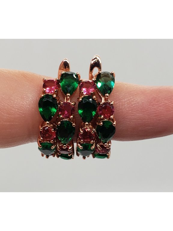 Ruby Emerald Rose Gold Hoop Earrings