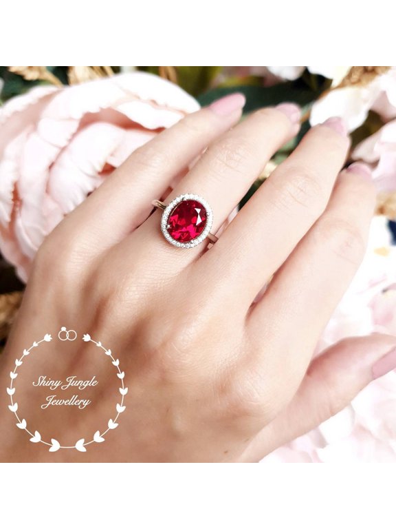 Ruby Engagement Ring, 5 carats Oval Cut Genuine Lab Grown Pigeons Blood Ruby, Red Gemstone Ring