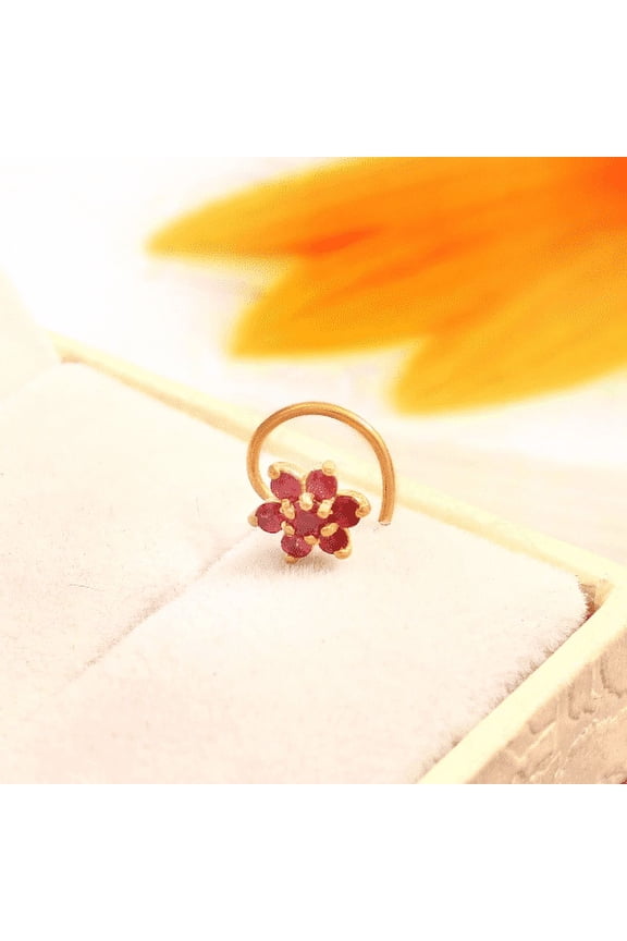 Ruby Flower Nose Stud - Unisex Nose Ring Stud - July Birthstone Nose Stud