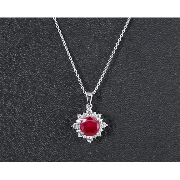 Ruby Flower Shape necklace pendant Silver Gold Anniversary Gifts for Her Deco Chain Jewelry women
