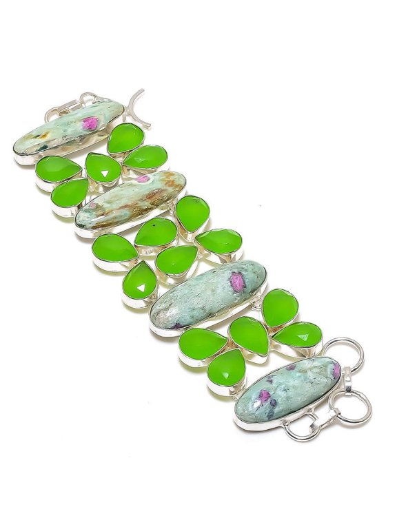 Ruby Fuchsite, Chalcedony Gemstone 925 Sterling Silver Jewelry Bracelet 8"
