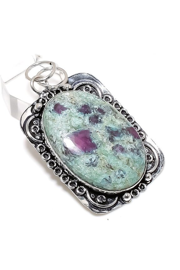 Ruby Fuchsite Gemstone Handmade 925 Sterling Silver Jewelry Pendant 2.36"