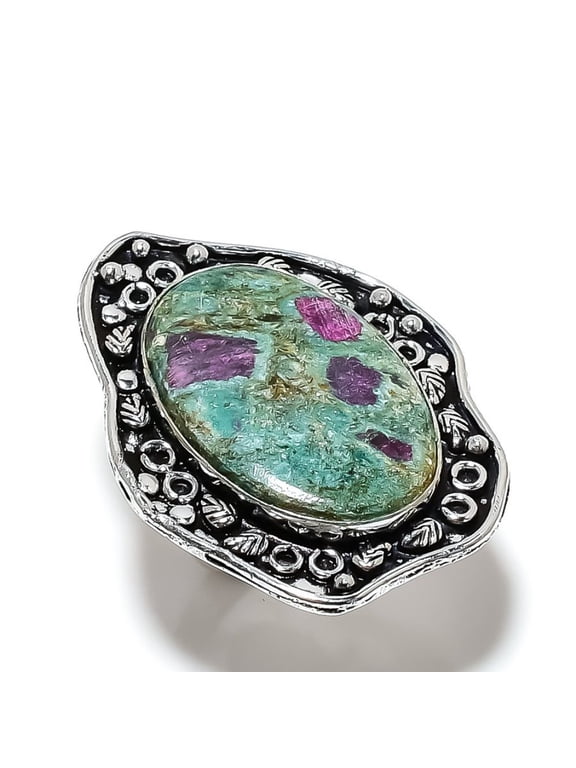 Ruby Fuchsite Lab-Created Handmade 925 Sterling Silver Jewelry Ring Size 8