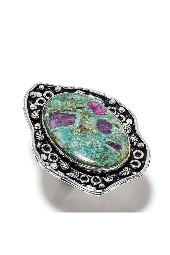 Ruby Fuchsite Lab-Created Handmade 925 Sterling Silver Jewelry Ring Size 8
