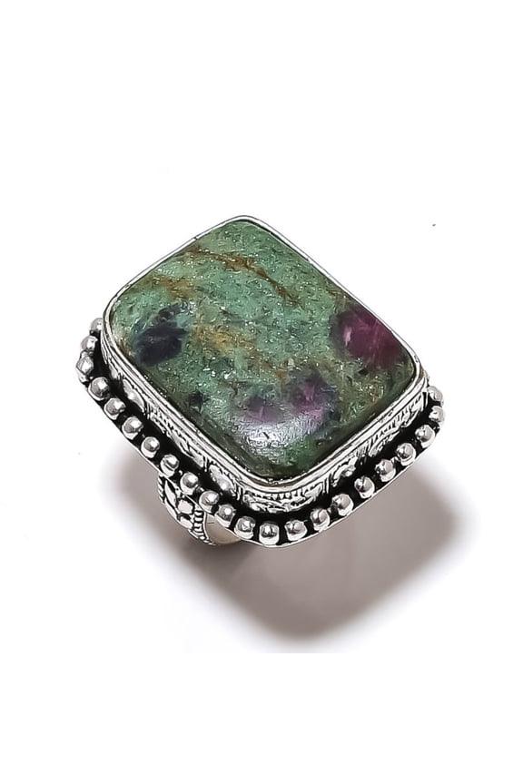 Ruby Fuchsite Lab-Created Handmade 925 Sterling Silver Jewelry Ring Size 9