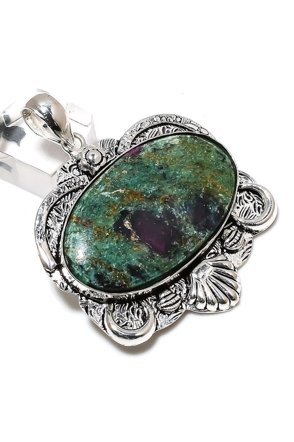 Ruby in Fuchsite Handmade 925 Sterling Silver Pendant 2.40"