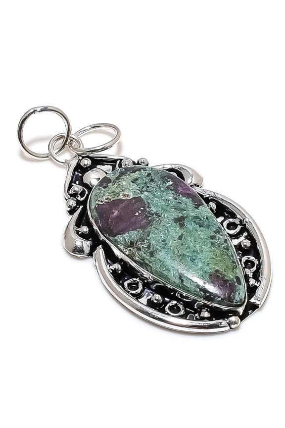 Ruby in Fuchsite Handmade 925 Sterling Silver Pendant 2.56"