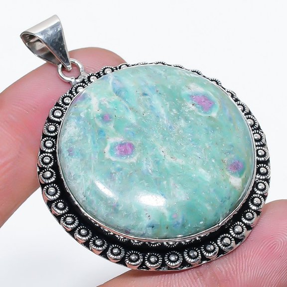 Ruby Fuchsite Round Shape Gemstone Pendant Handmade Awesome Jewelry 2.1" FP 3030