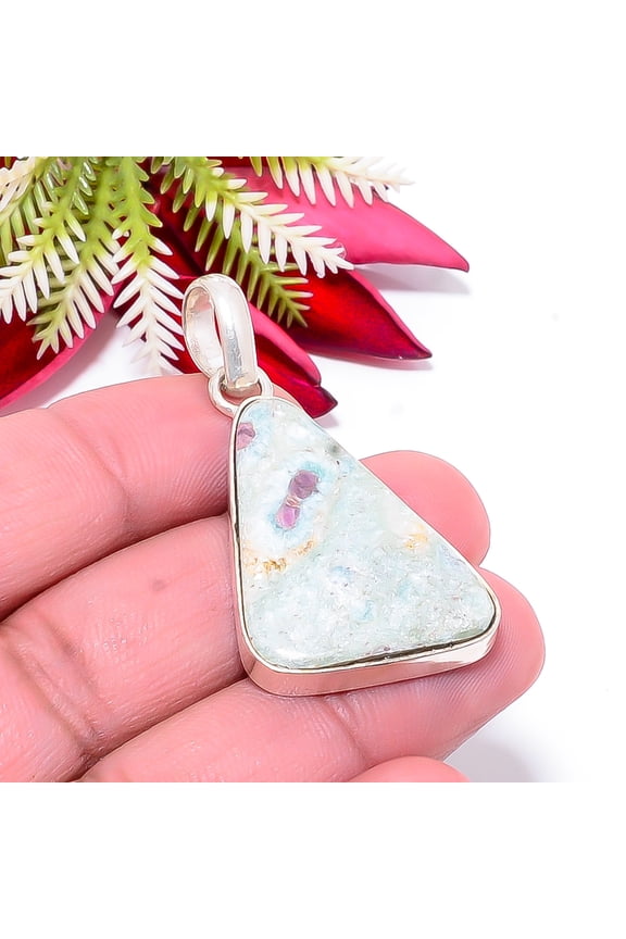 Ruby Fuchsite (Simulated) Gemstone 925 Sterling Silver Pendant 1.87" P71