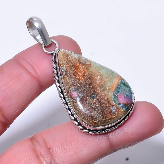 Ruby Fuchsite (Simulated) Gemstone 925 Sterling Silver Pendant 2.03" P53