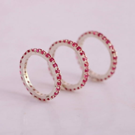 Ruby Full Eternity Band Ring, Dianty Stacking Band Ring, Dailywear Jewelry For Women, Delicate Ring, Anniversary Ring
