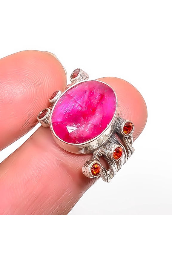 Ruby & Garnet (Simulated) 925 Sterling Silver Handmade Jewelry Ring s.8 T22, Gemstone Silver Jewelry, New Year Sale, Valentin's Day Gift