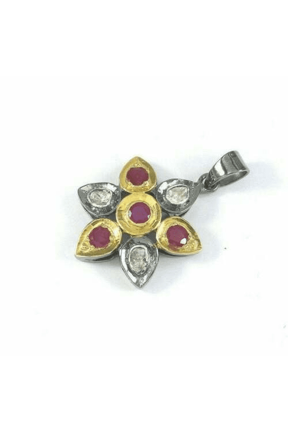 Ruby Gems Pendant 925 Sterling Silver Pendant Polki Diamond Pendant